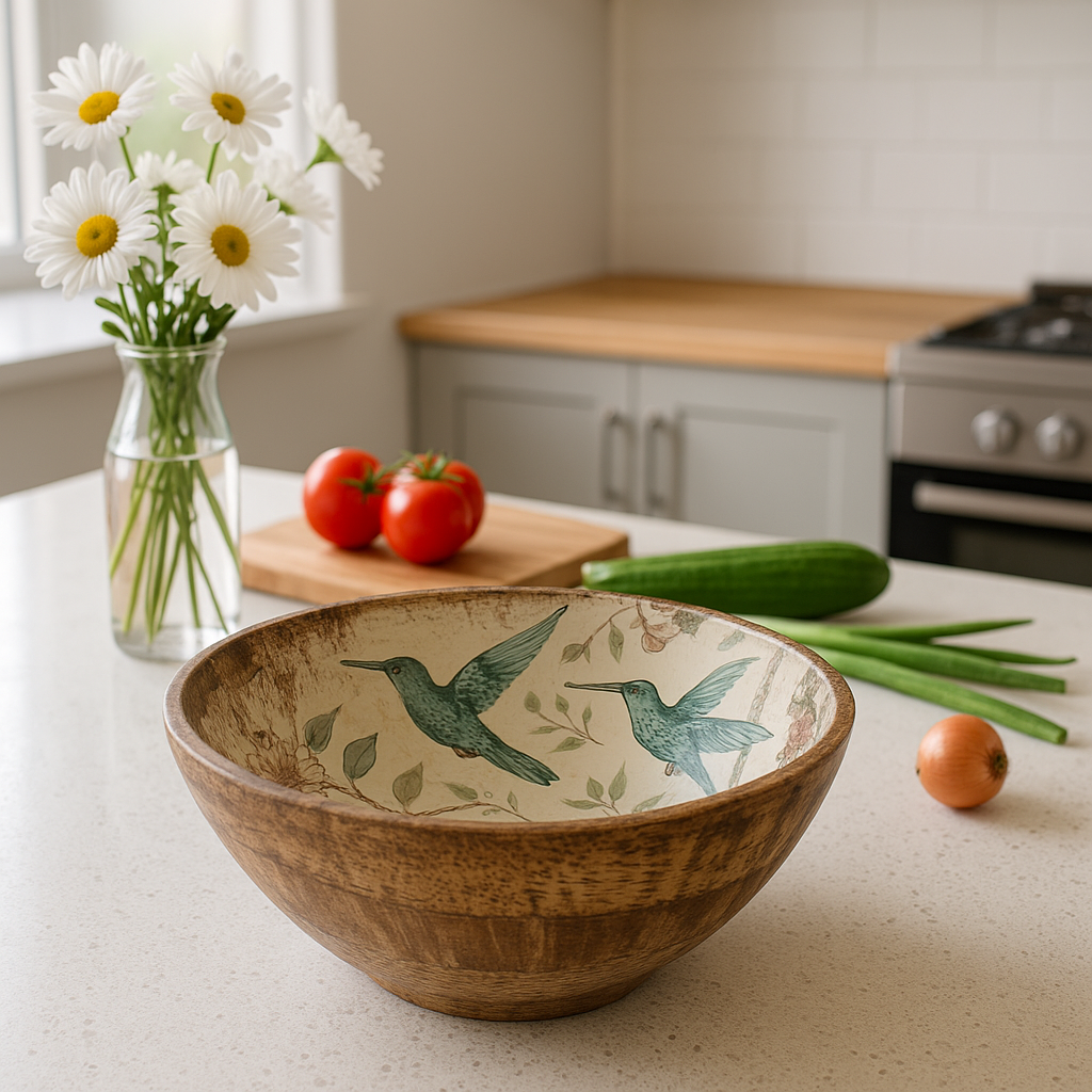 Handcrafted HummingBird Wooden Bowl