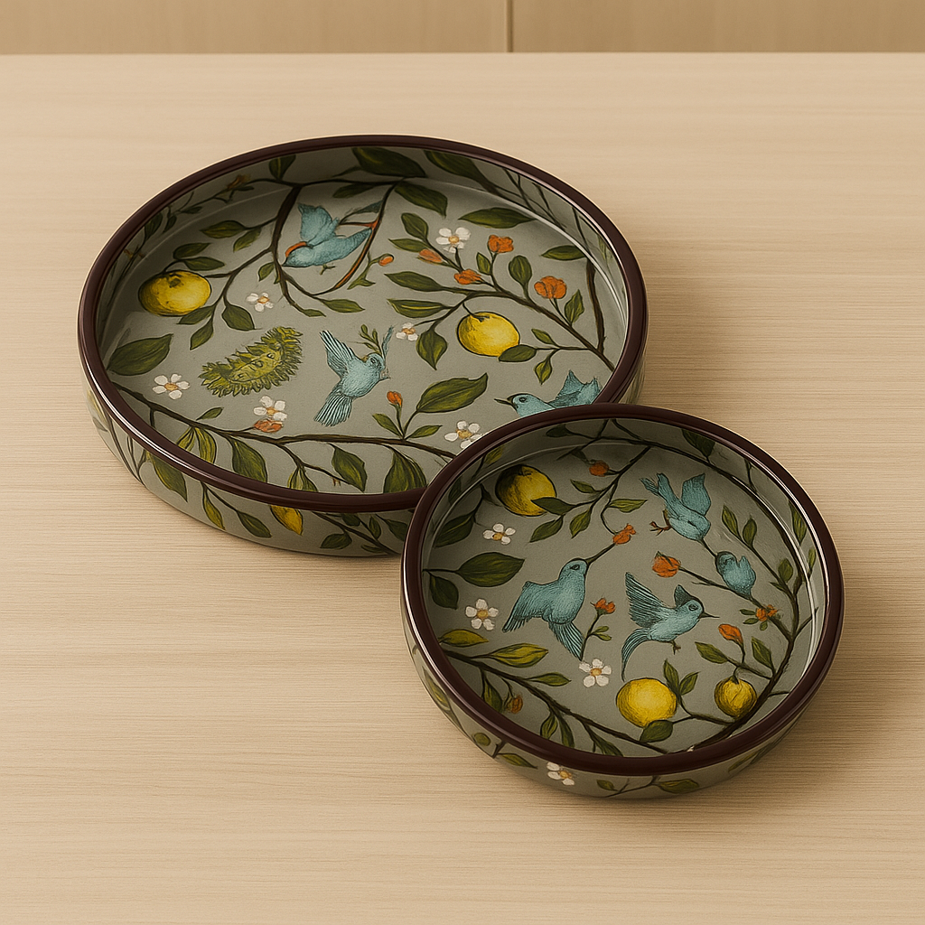 Round Hand Painted Resin Bird Platter