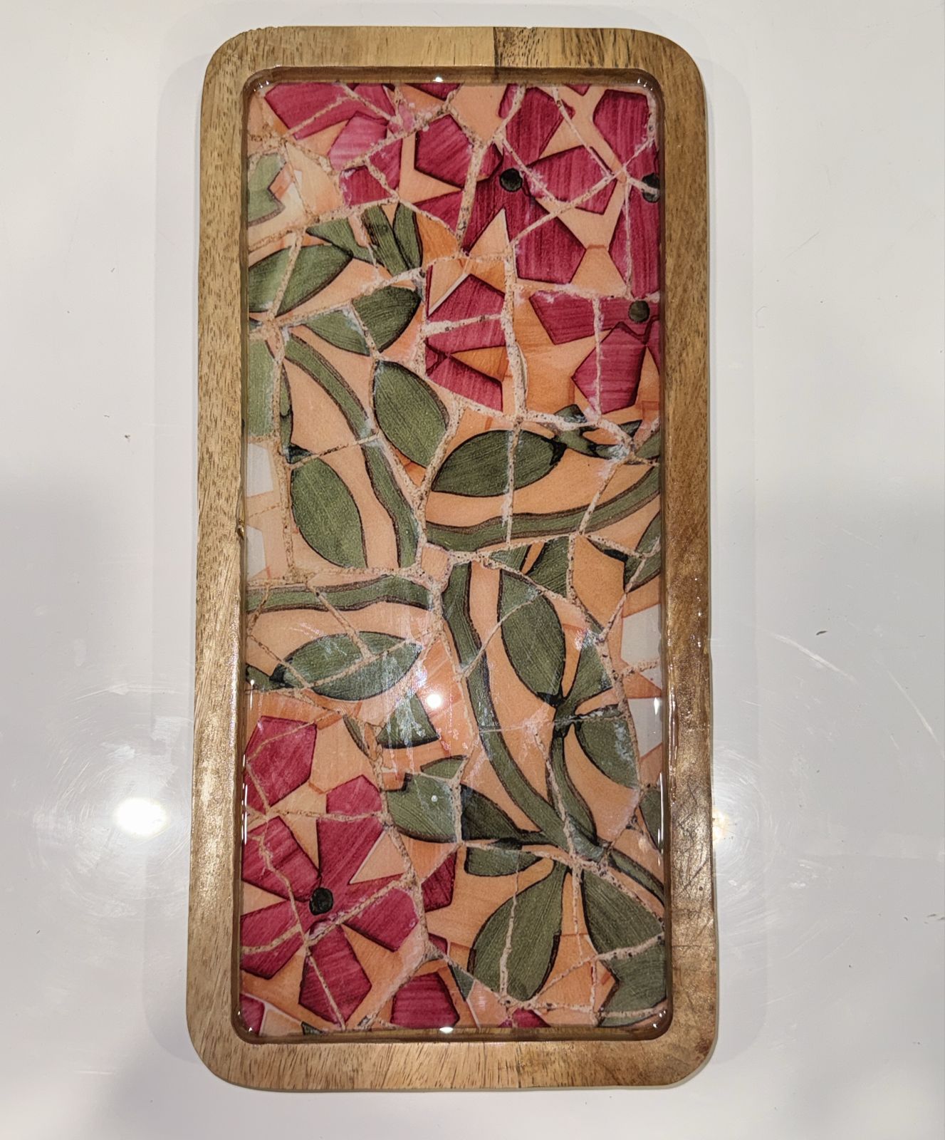 Pink Floral Resin Serving Platter Tray