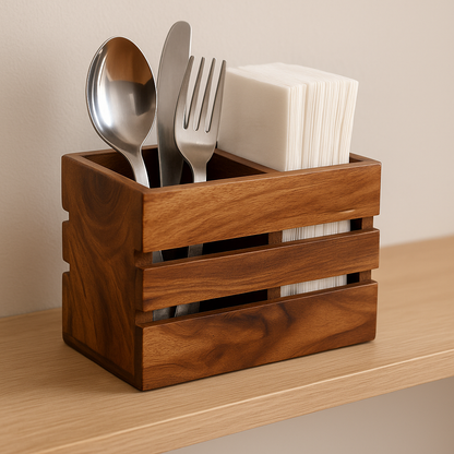 Handmade Acacia Wood Cutlery Organizer