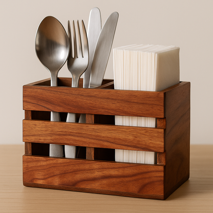 Handmade Acacia Wood Cutlery Organizer