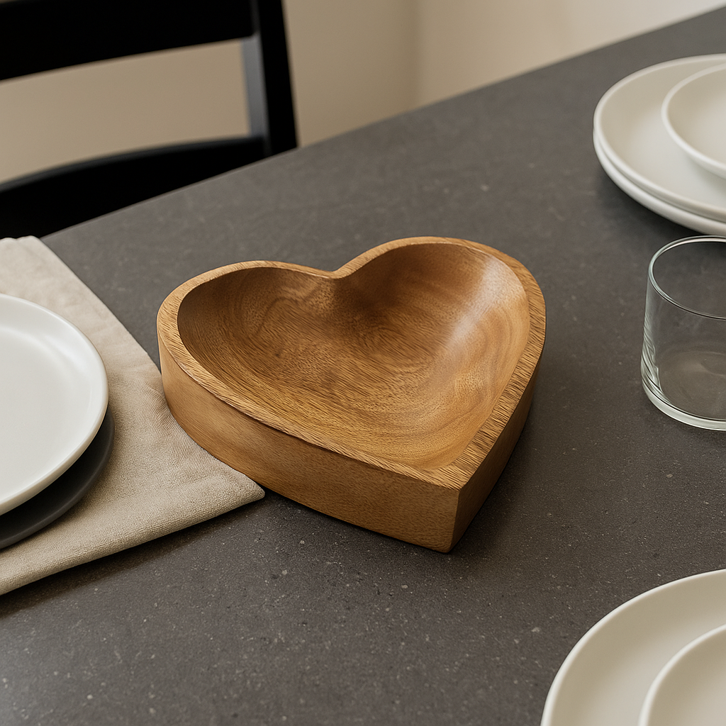 Hand Carved Wooden Heart Serving Bowl