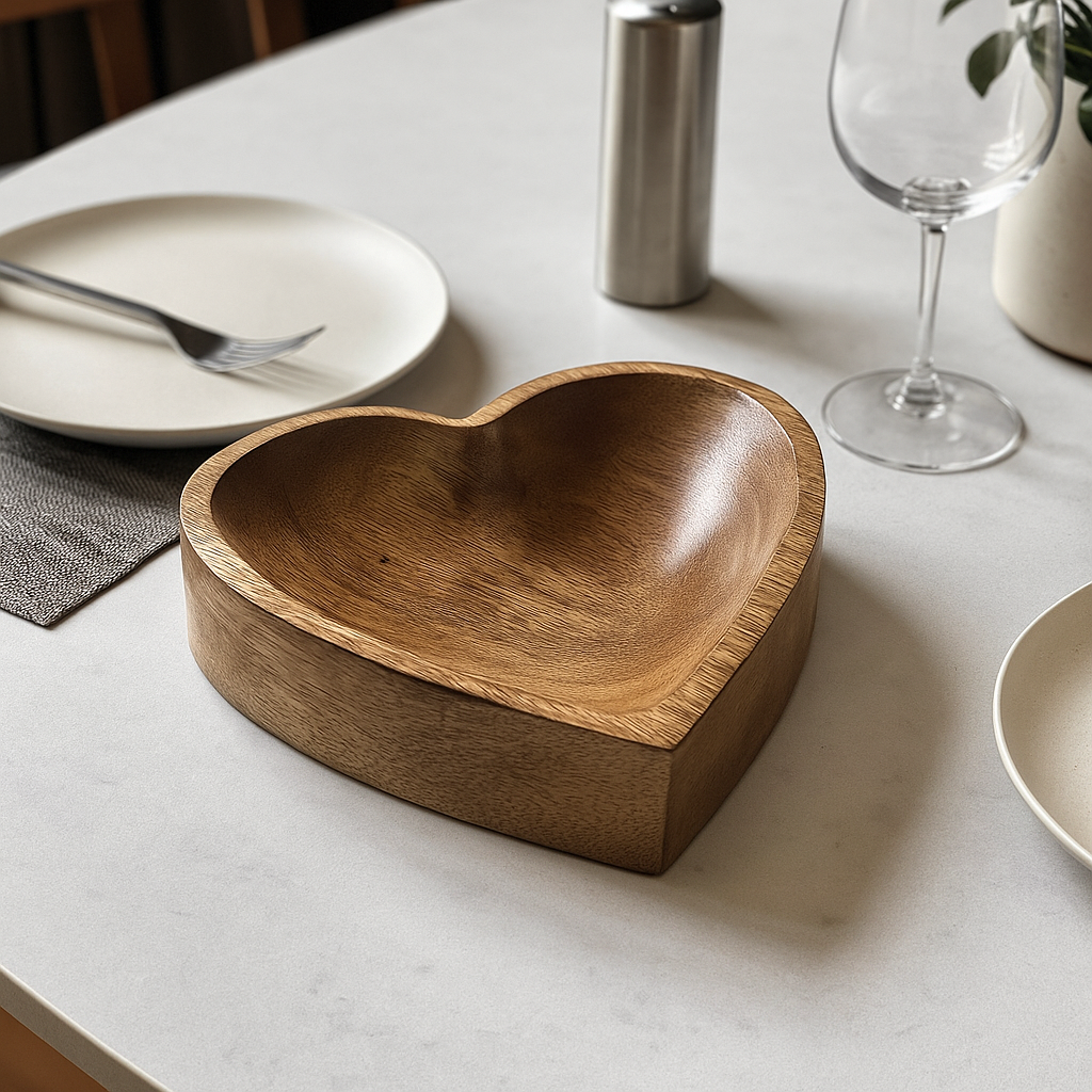Hand Carved Wooden Heart Serving Bowl