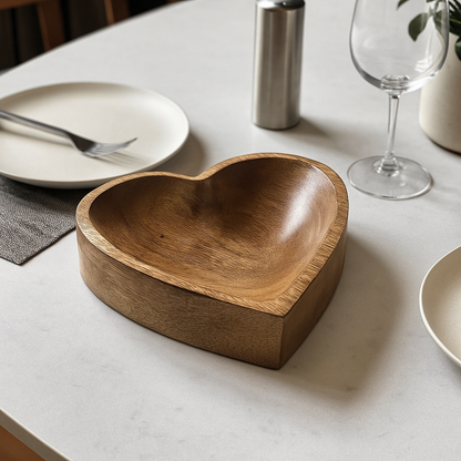 Hand Carved Wooden Heart Serving Bowl