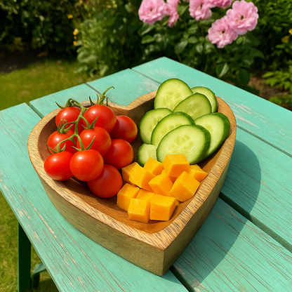 Hand Carved Wooden Heart Serving Bowl