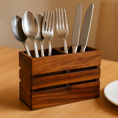 Handmade Acacia Wood Cutlery Organizer