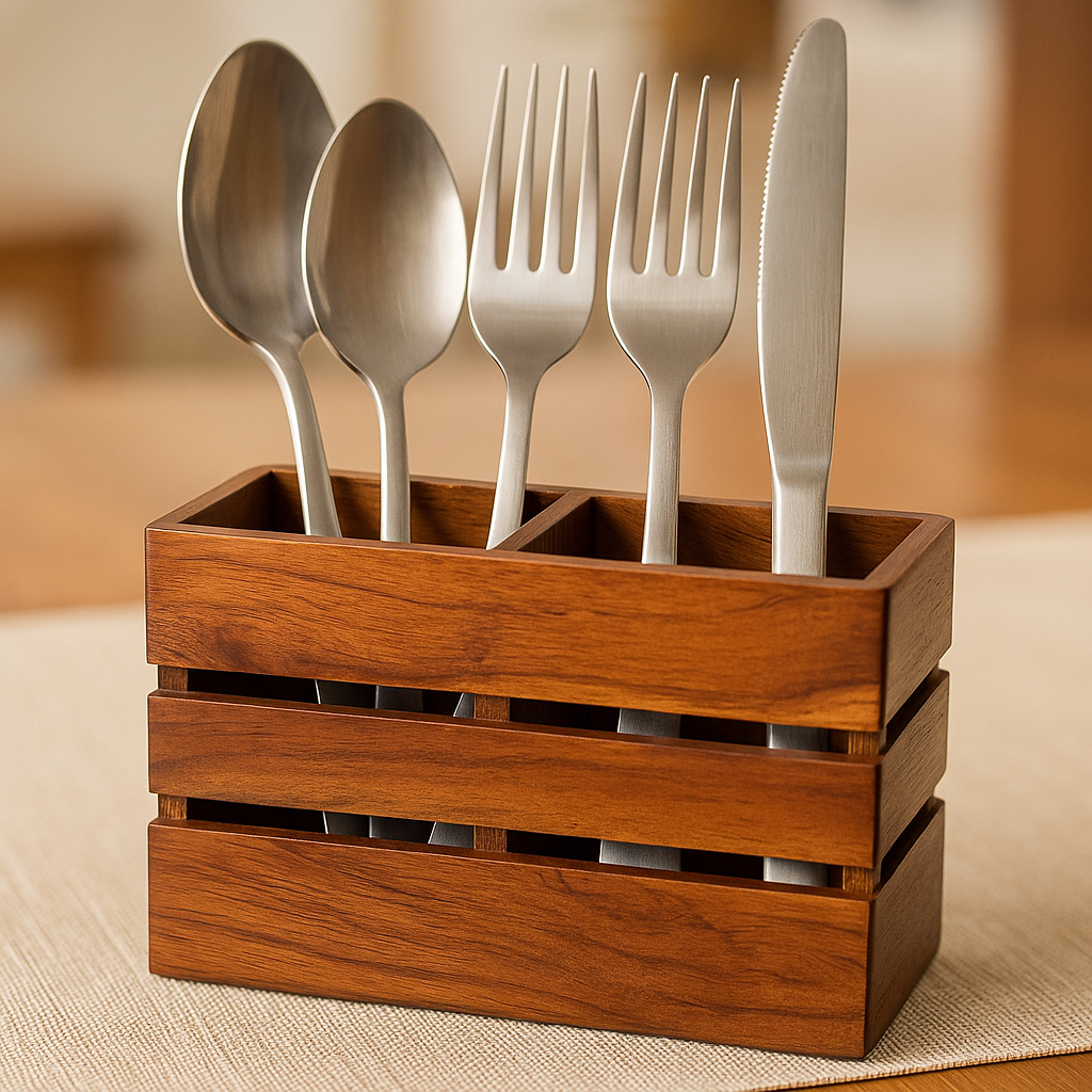 Handmade Acacia Wood Cutlery Organizer
