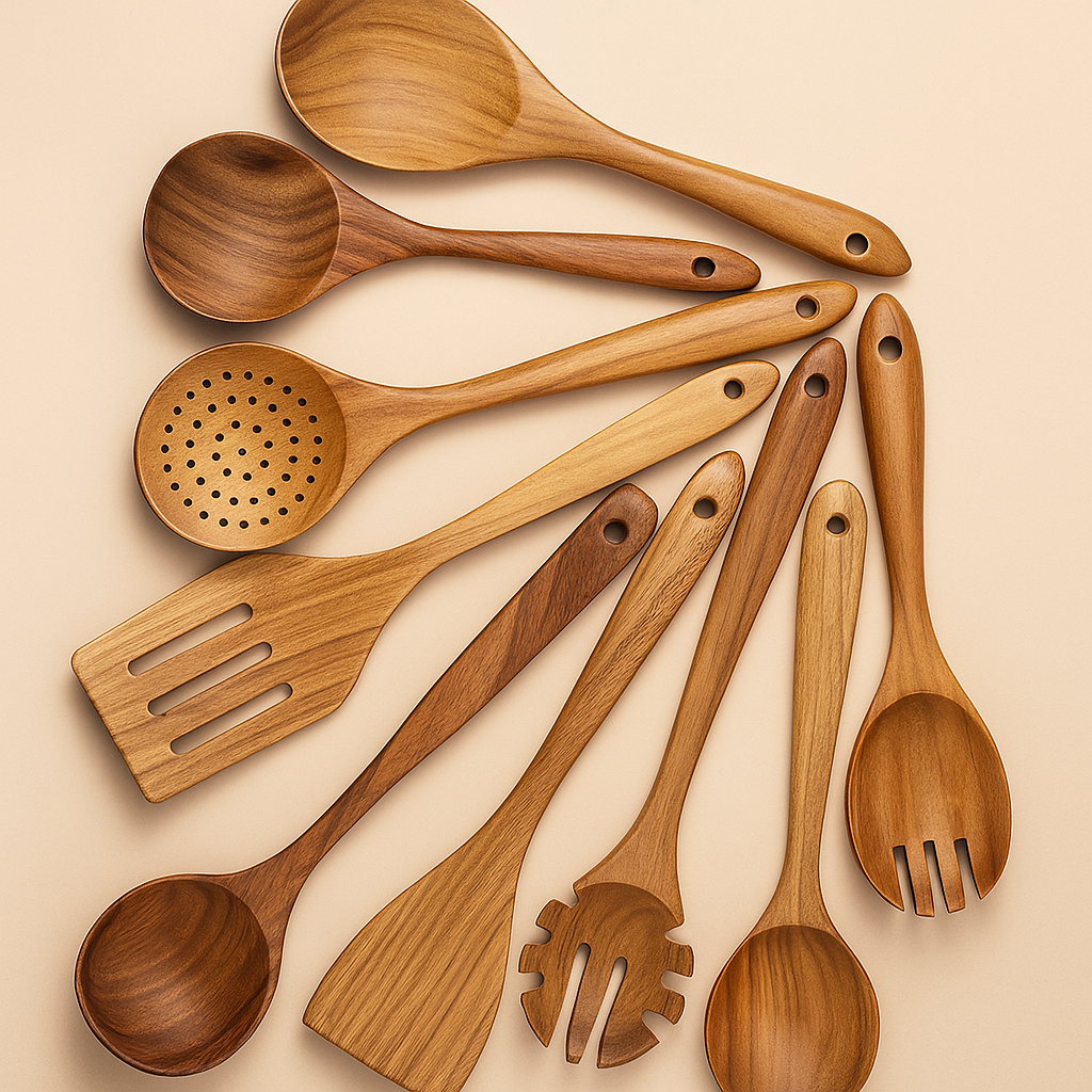 Handmade Engraved Wooden Spoon Set of 9