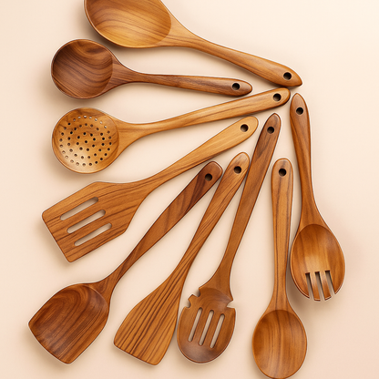 Handmade Engraved Wooden Spoon Set of 9