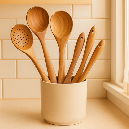 Handmade Engraved Wooden Spoon Set of 9