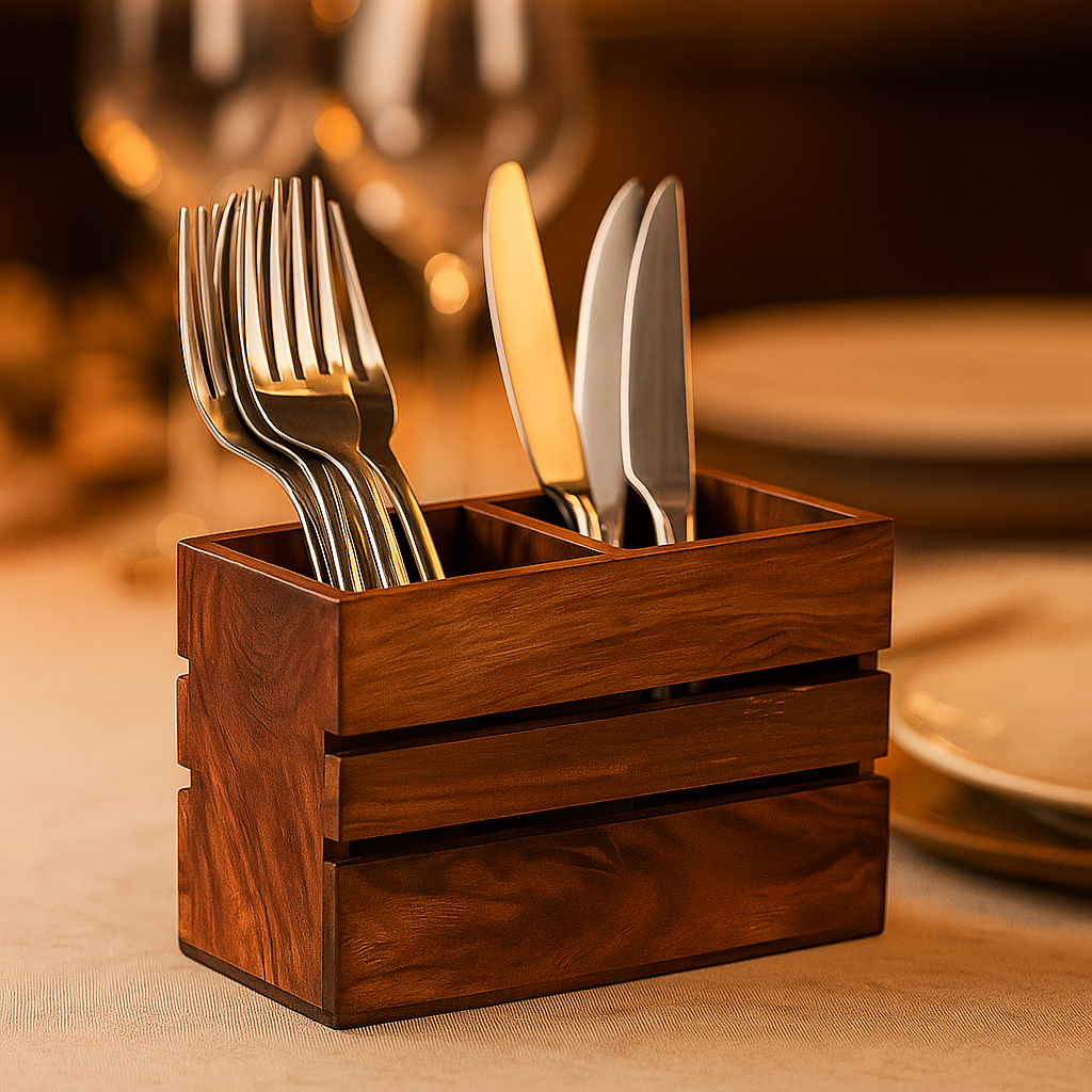 Handmade Acacia Wood Cutlery Organizer