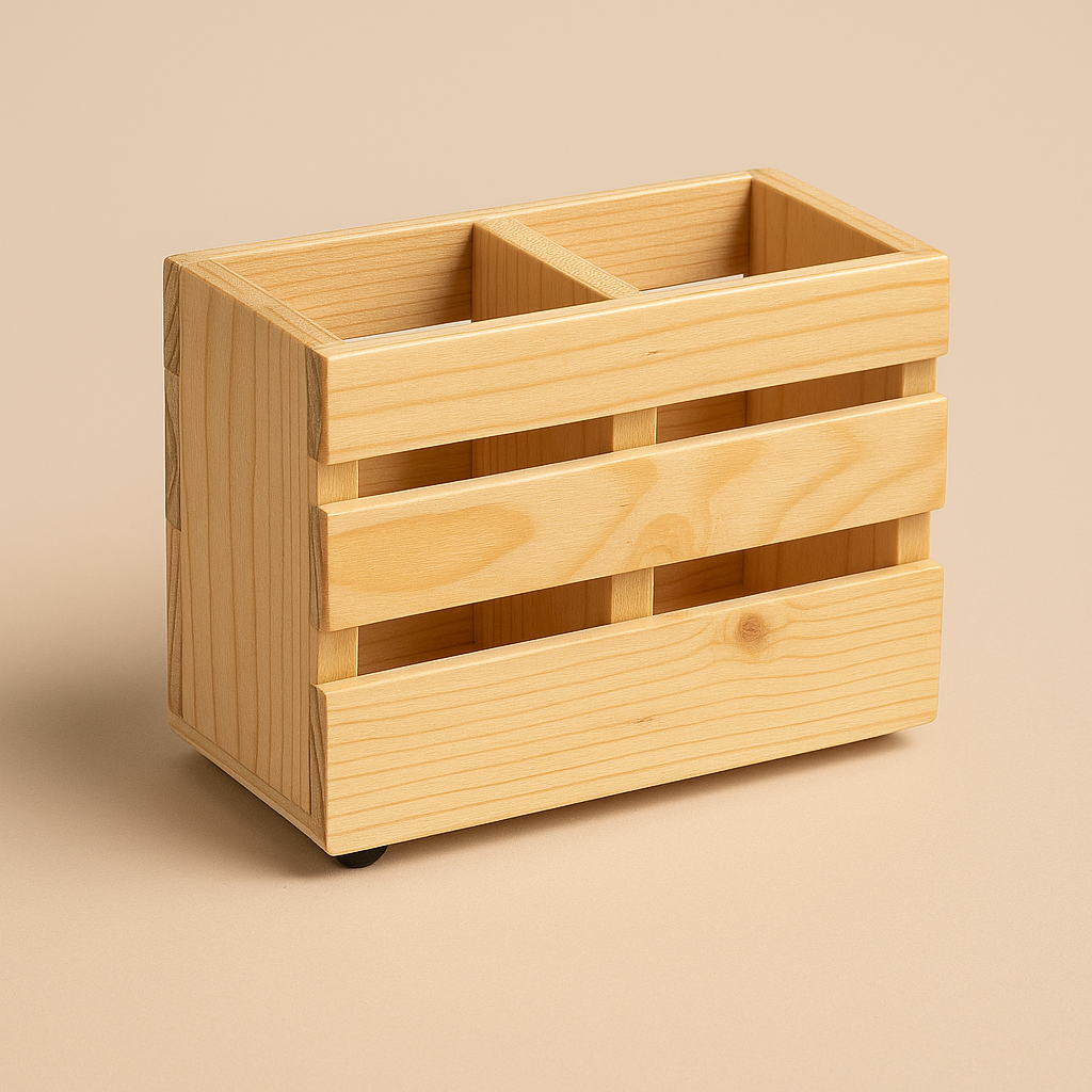 Bright Wooden Cutlery Holder – Multi-Purpose Organizer Box