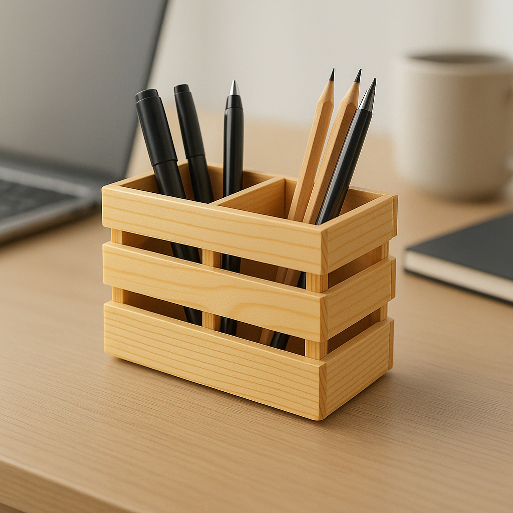 Bright Wooden Cutlery Holder – Multi-Purpose Organizer Box