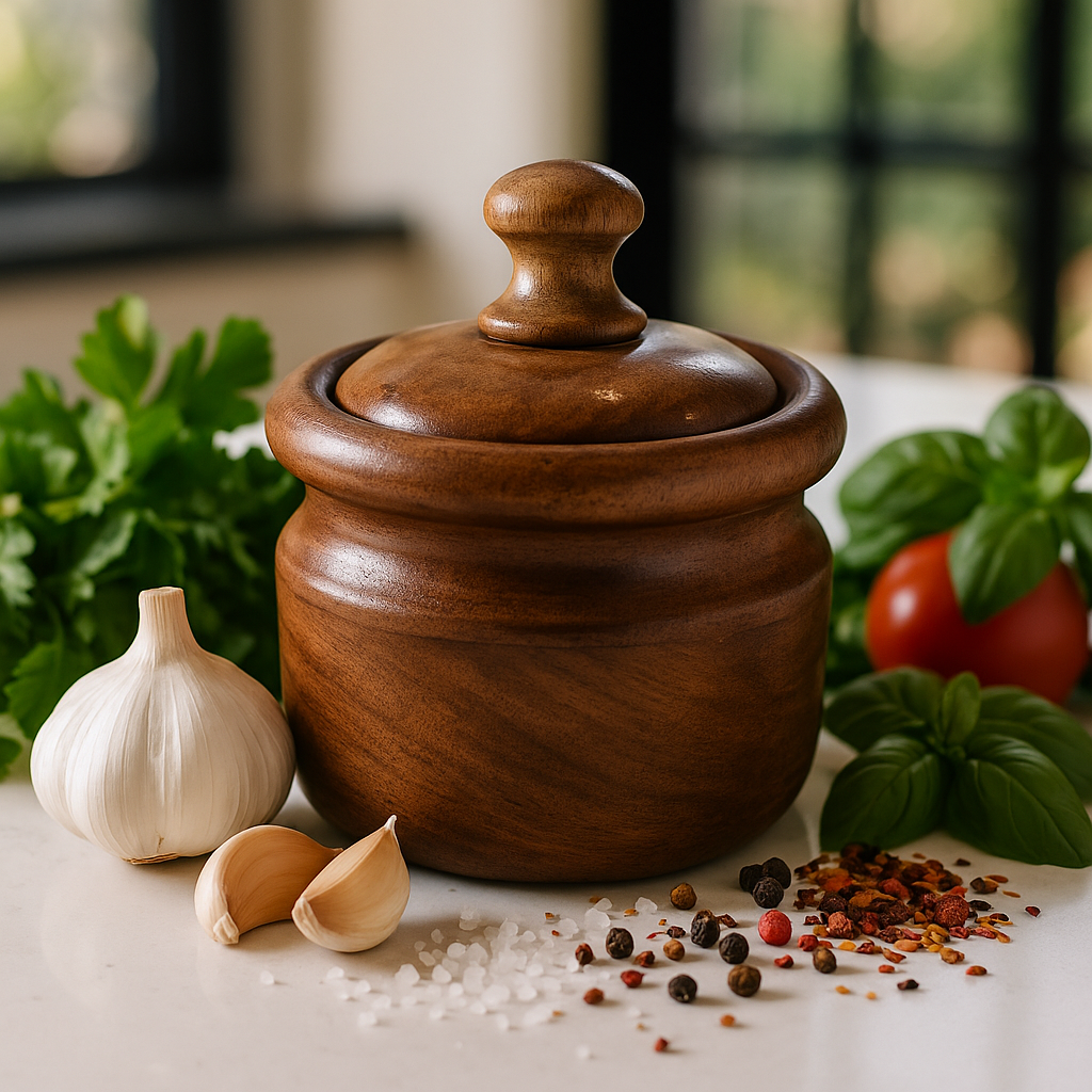 Handcrafted wooden spice jar with led
