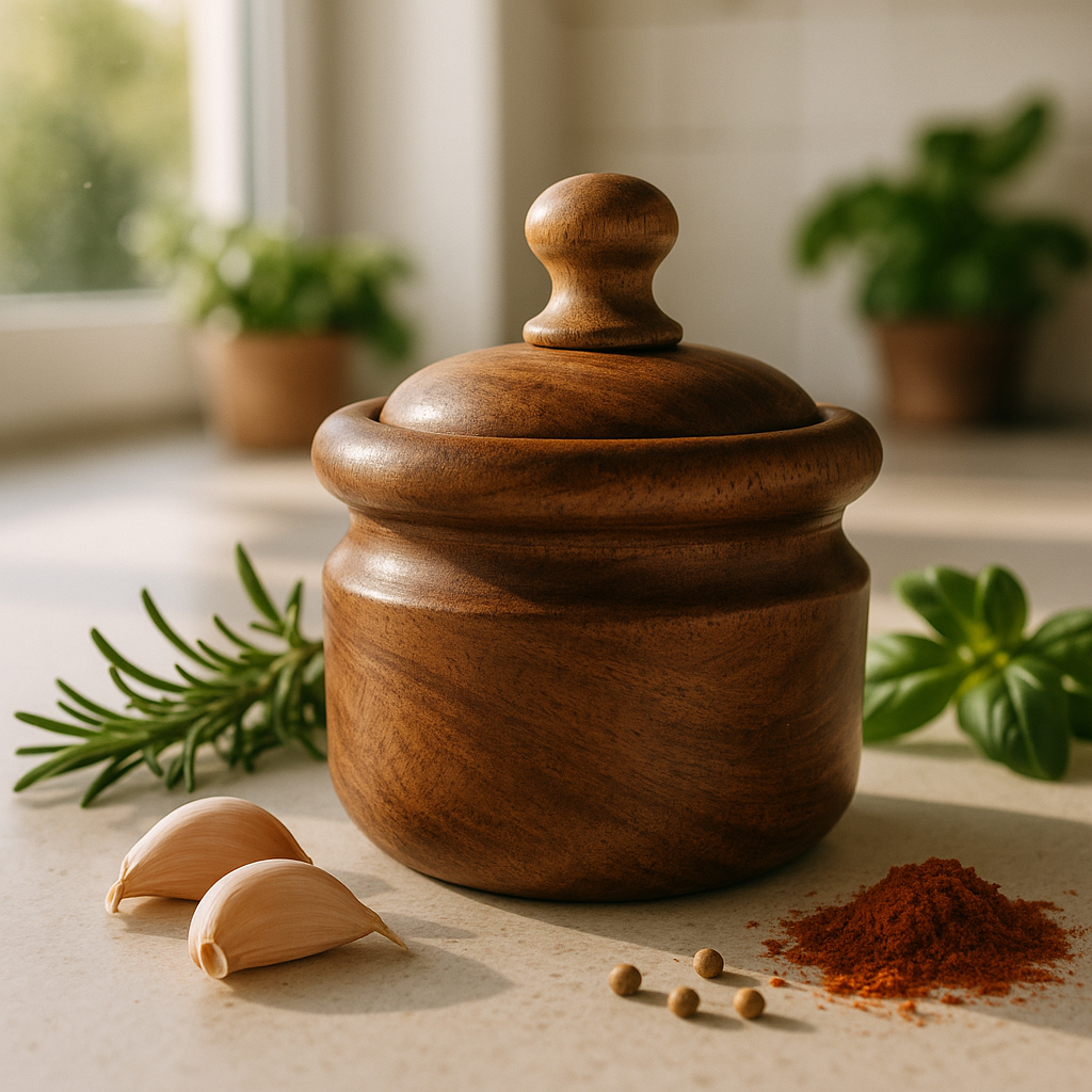 Handcrafted wooden spice jar with led