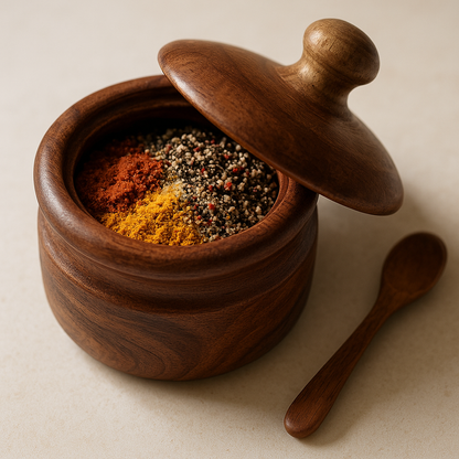 Handcrafted wooden spice jar with led