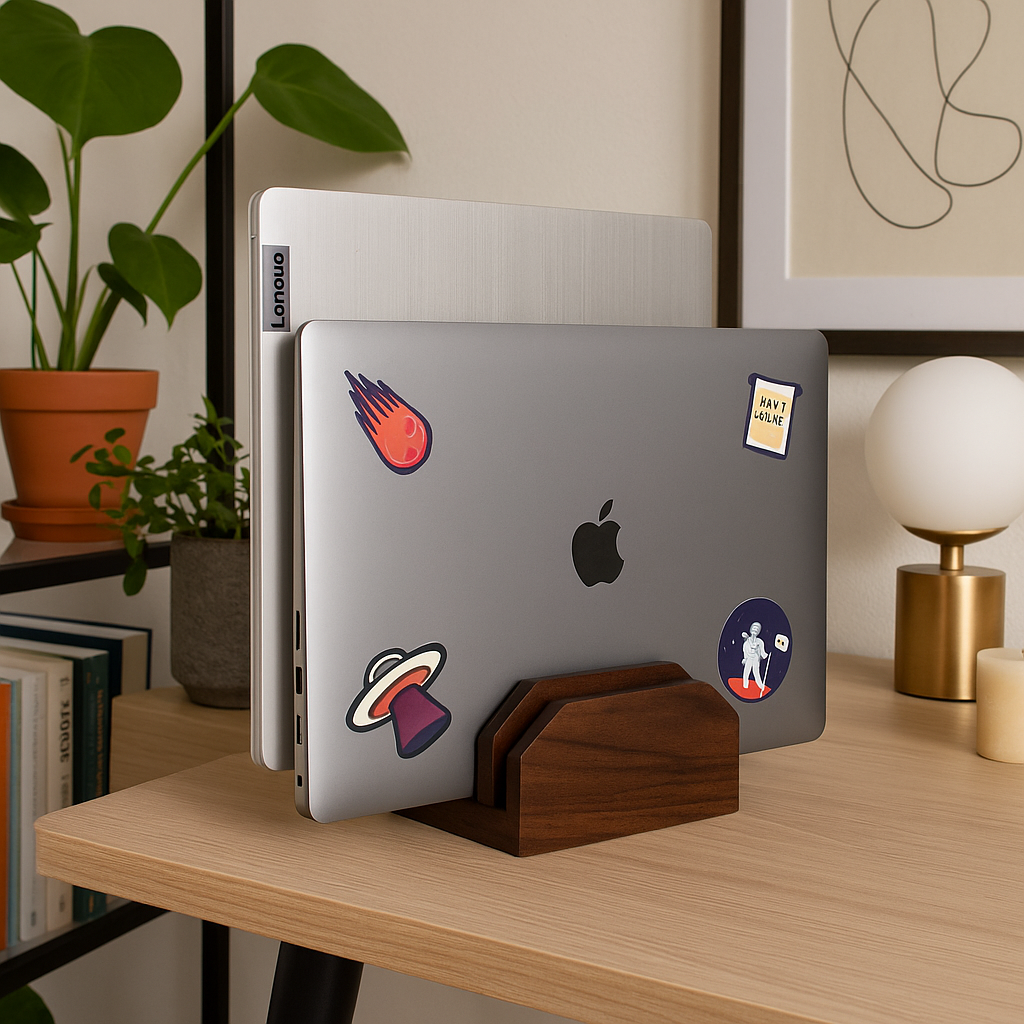 Dual Vertical Wooden Laptop Stand