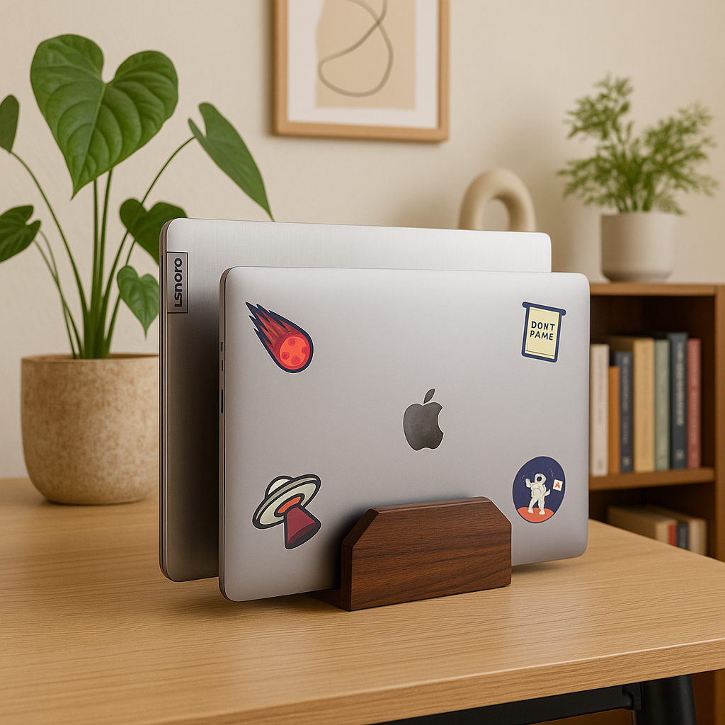 Dual Vertical Wooden Laptop Stand