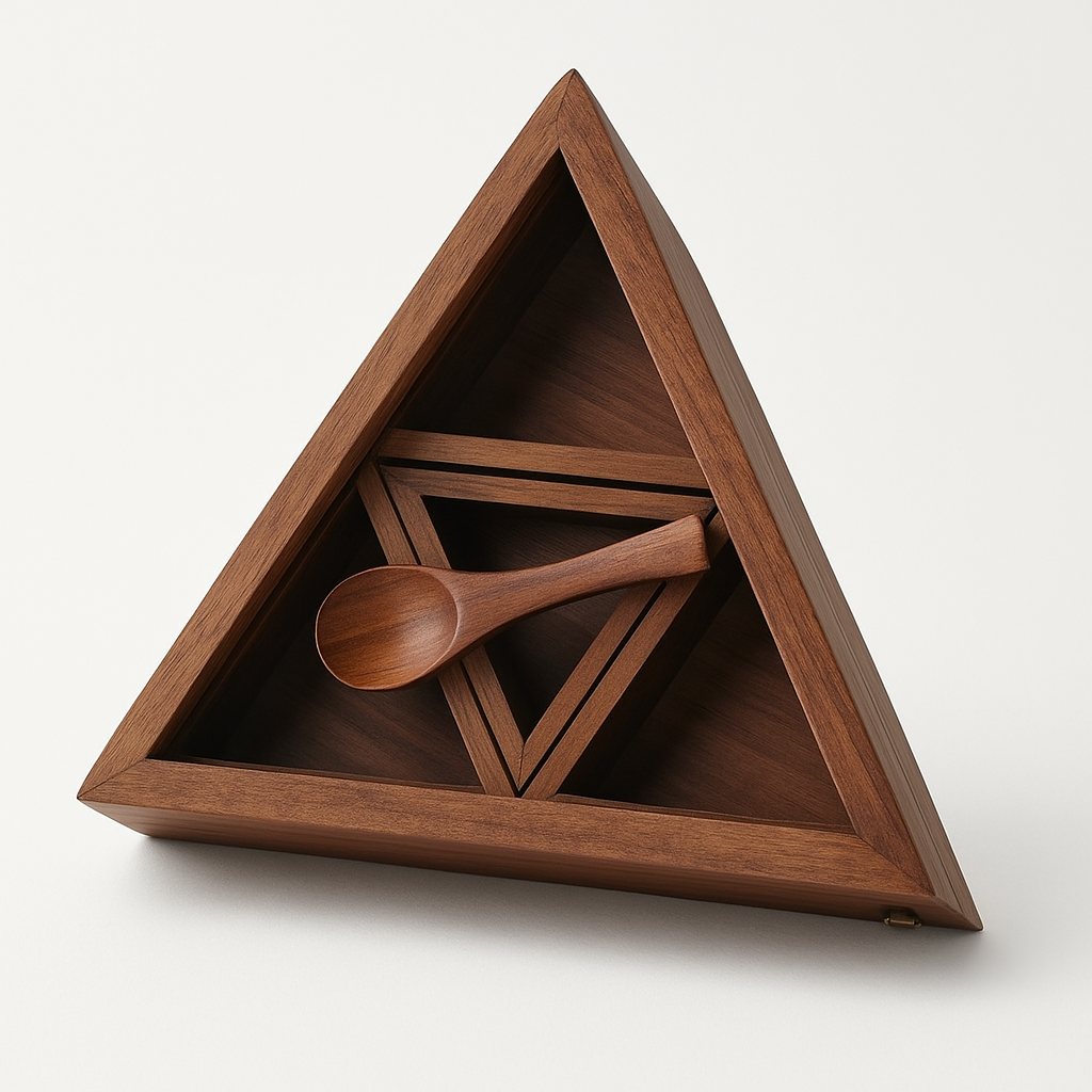 Handcrafted Wooden Triangular Spice Box with Lid