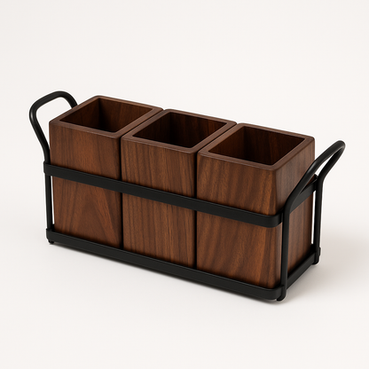 Handmade Wooden Walnut Cutlery & Napkin Tissue Holder