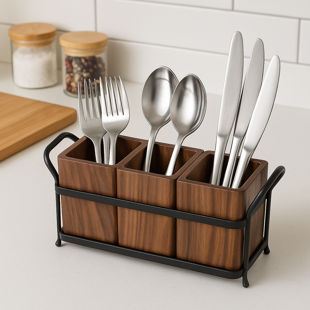 Handmade Wooden Walnut Cutlery & Napkin Tissue Holder
