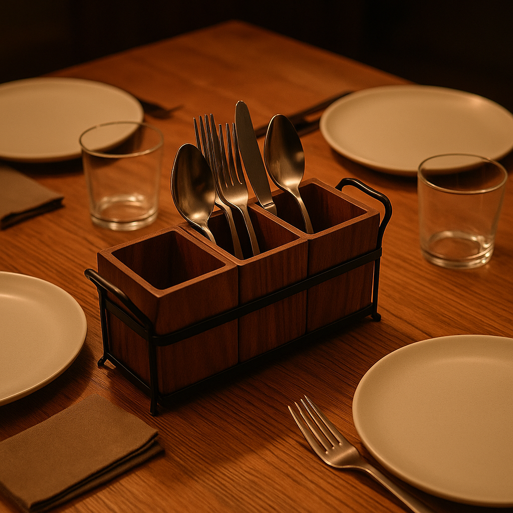 Handmade Wooden Walnut Cutlery & Napkin Tissue Holder