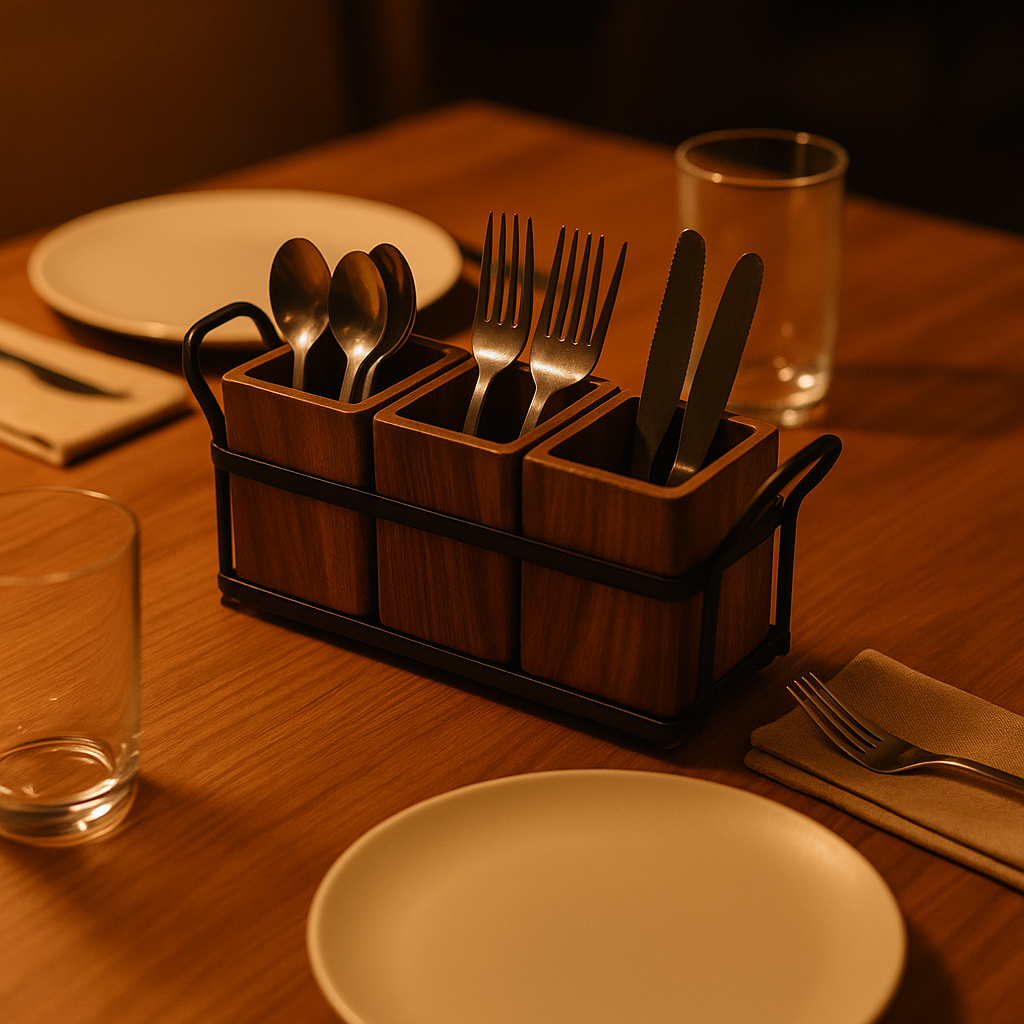 Handmade Wooden Walnut Cutlery & Napkin Tissue Holder