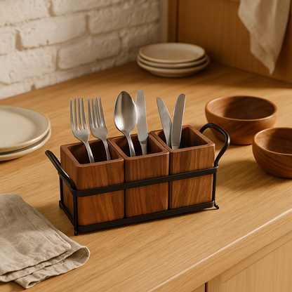 Handmade Wooden Walnut Cutlery & Napkin Tissue Holder