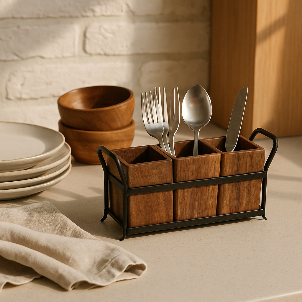 Handmade Wooden Walnut Cutlery & Napkin Tissue Holder
