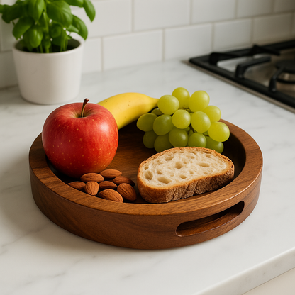Round small wooden serving platter