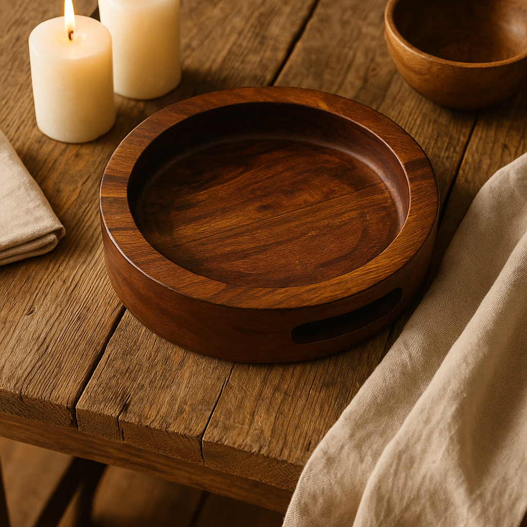 Round small wooden serving platter