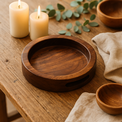 Round small wooden serving platter