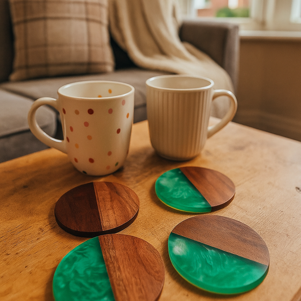 Green Epoxy Resin Wooden Coasters