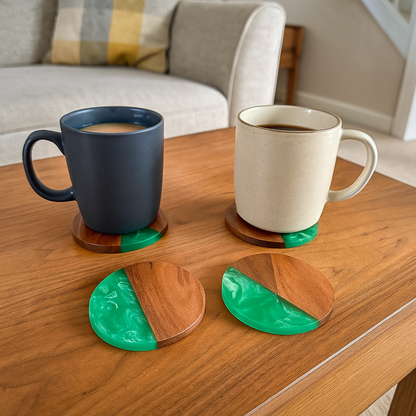 Green Epoxy Resin Wooden Coasters
