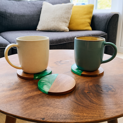 Green Epoxy Resin Wooden Coasters