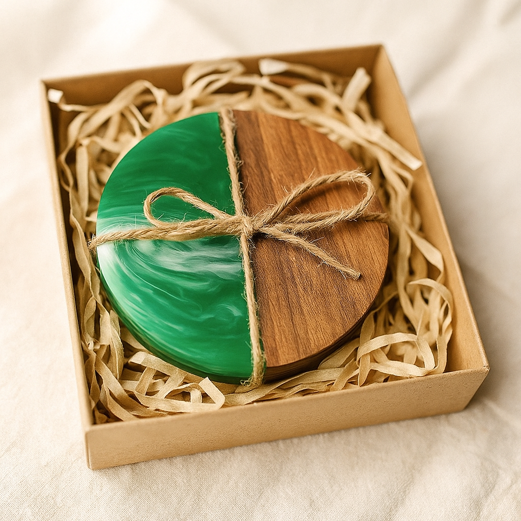 Green Epoxy Resin Wooden Coasters