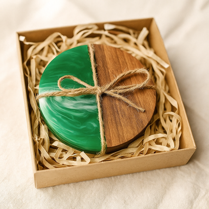 Green Epoxy Resin Wooden Coasters