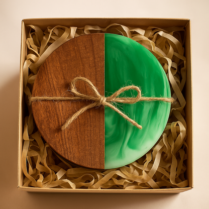 Green Epoxy Resin Wooden Coasters