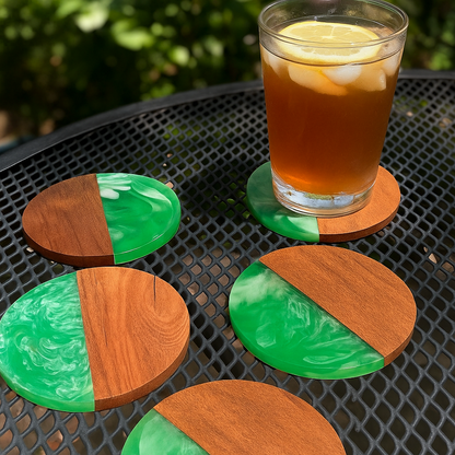 Green Epoxy Resin Wooden Coasters