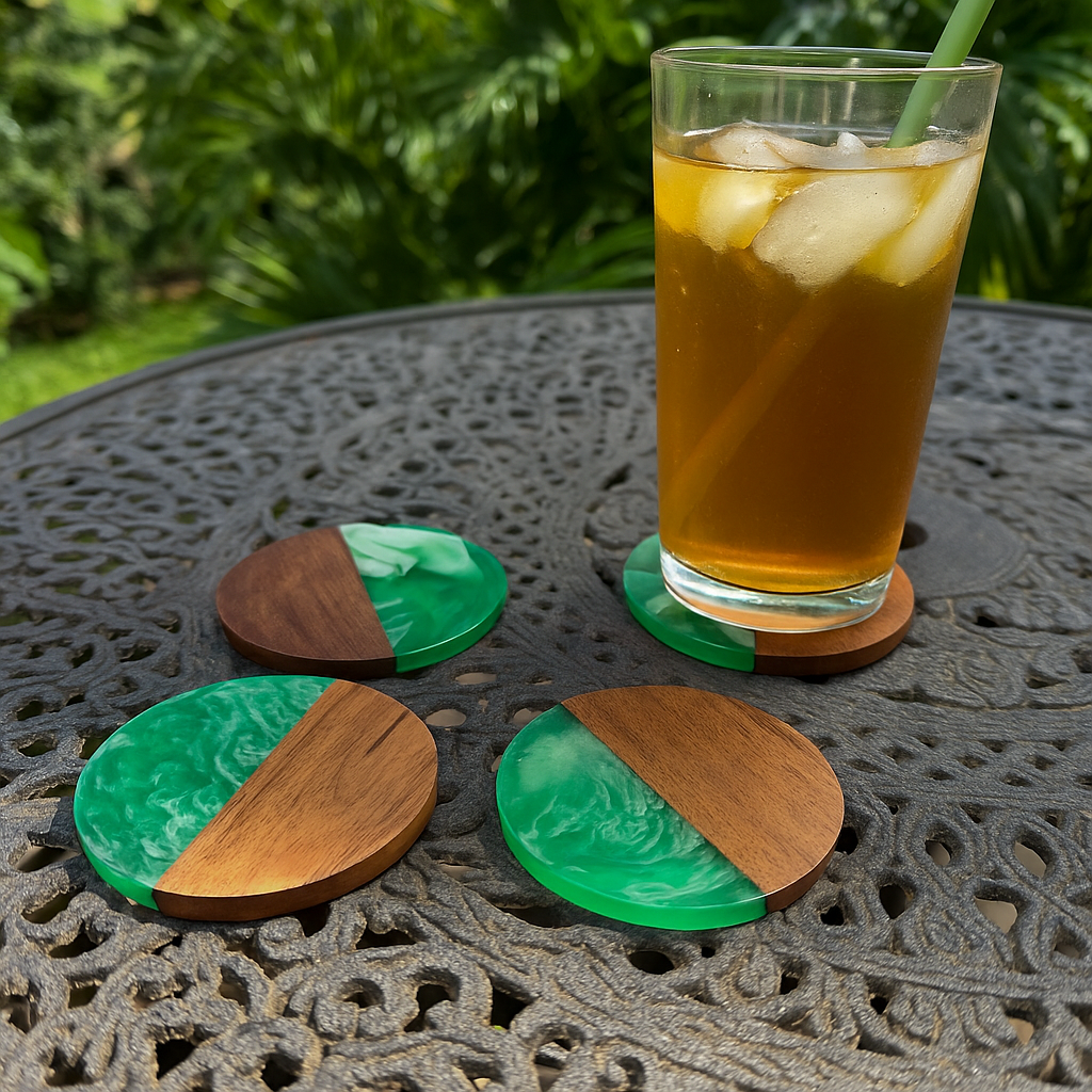 Green Epoxy Resin Wooden Coasters
