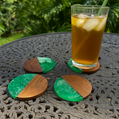 Green Epoxy Resin Wooden Coasters