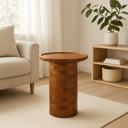 Round rustic Walnut Wooden Table or Indoor & Outdoor