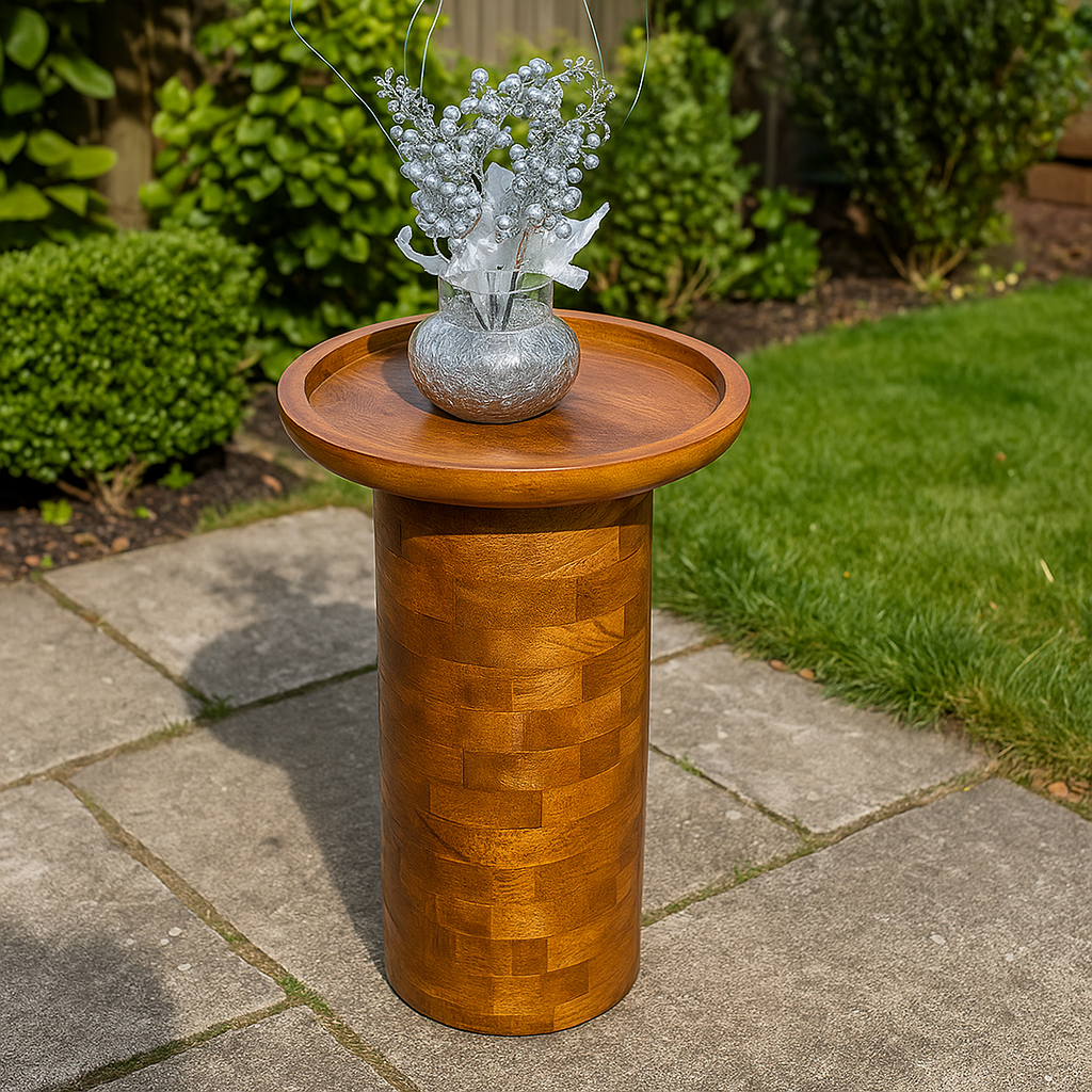Round rustic Walnut Wooden Table or Indoor & Outdoor