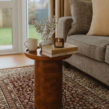 Round rustic Walnut Wooden Table or Indoor & Outdoor