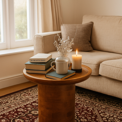 Round Solid Wooden Coffee Table for Indoor and Outdoor Purposes
