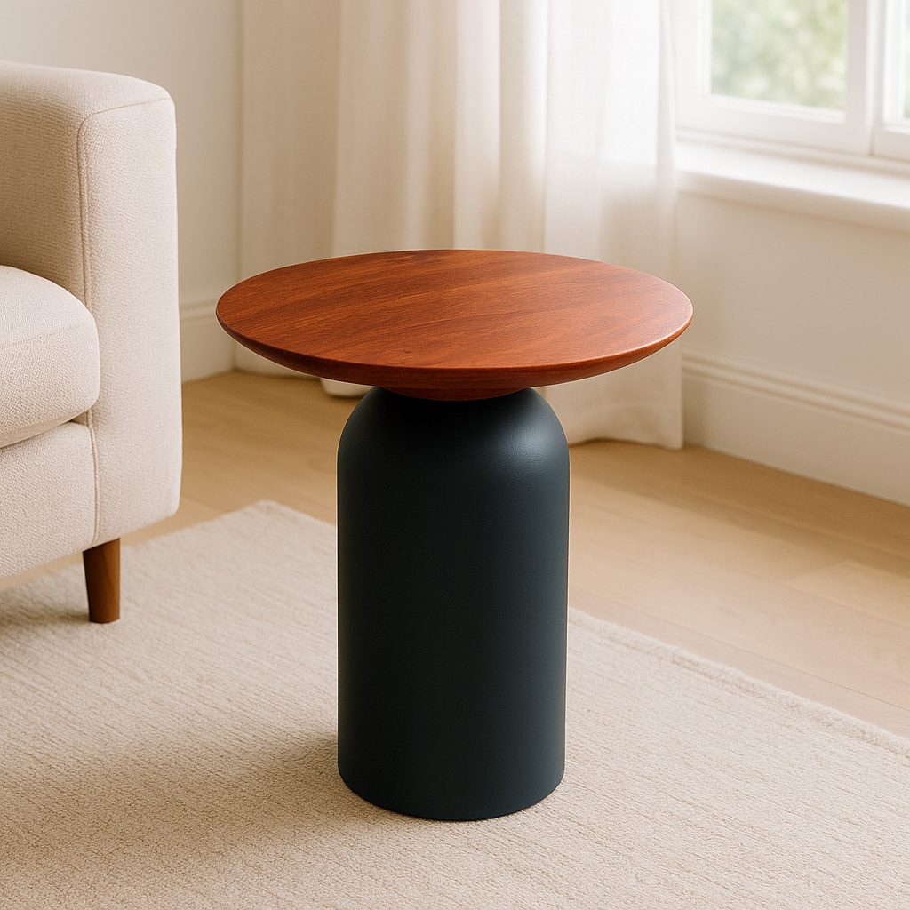 Matte Blue Round Wooden Coffee Table – Small Accent Side Table for Living Room & Bedroom