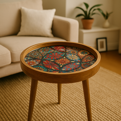 Handmade Mango Wood Floral Side Table