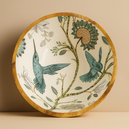Handcrafted HummingBird Wooden Bowl
