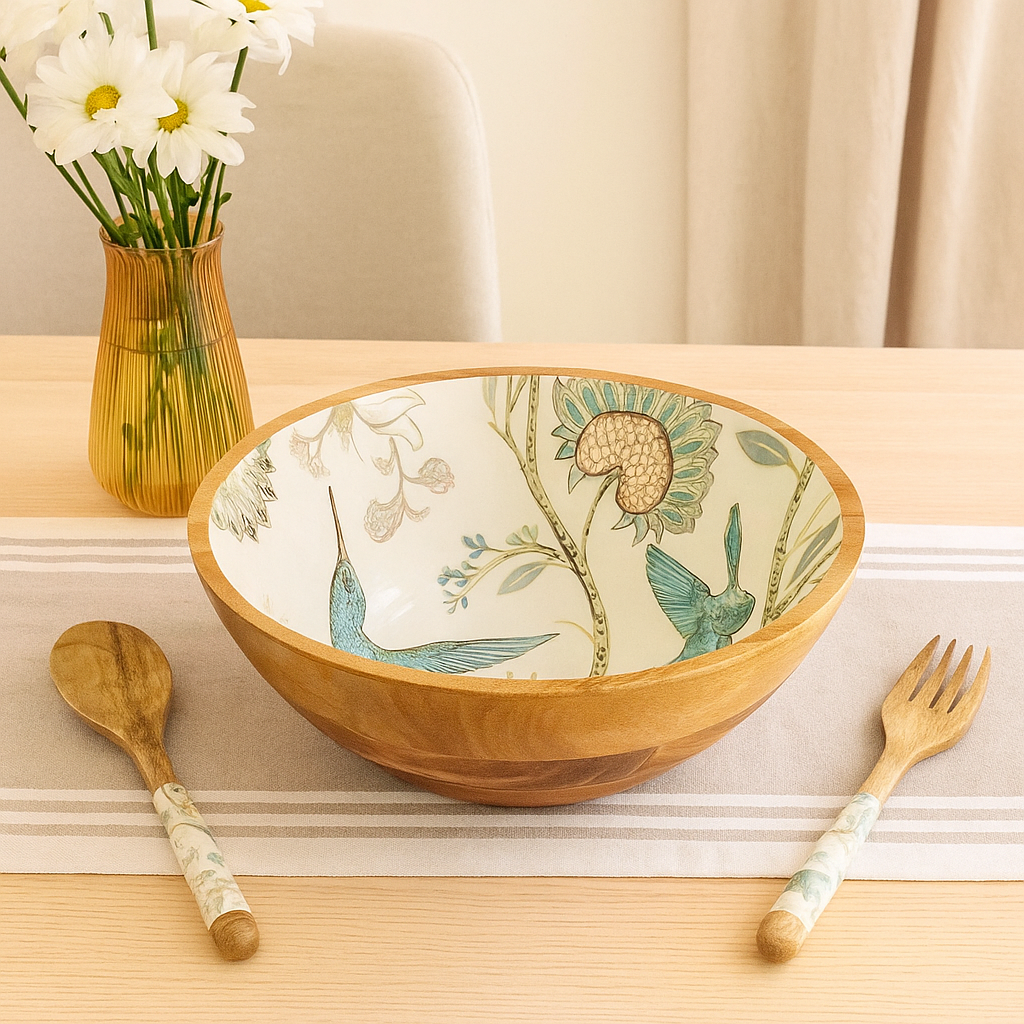 Handcrafted HummingBird Wooden Bowl