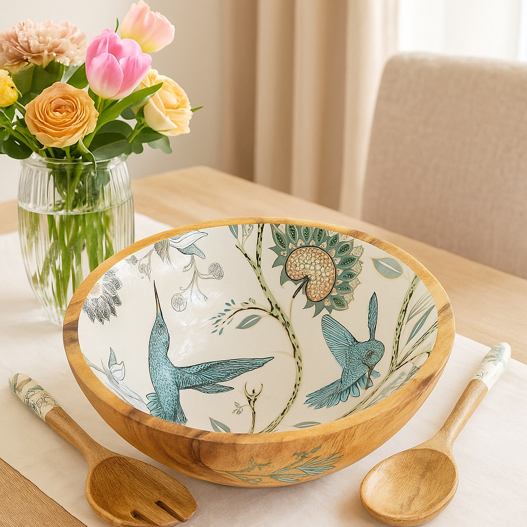 Handcrafted HummingBird Wooden Bowl